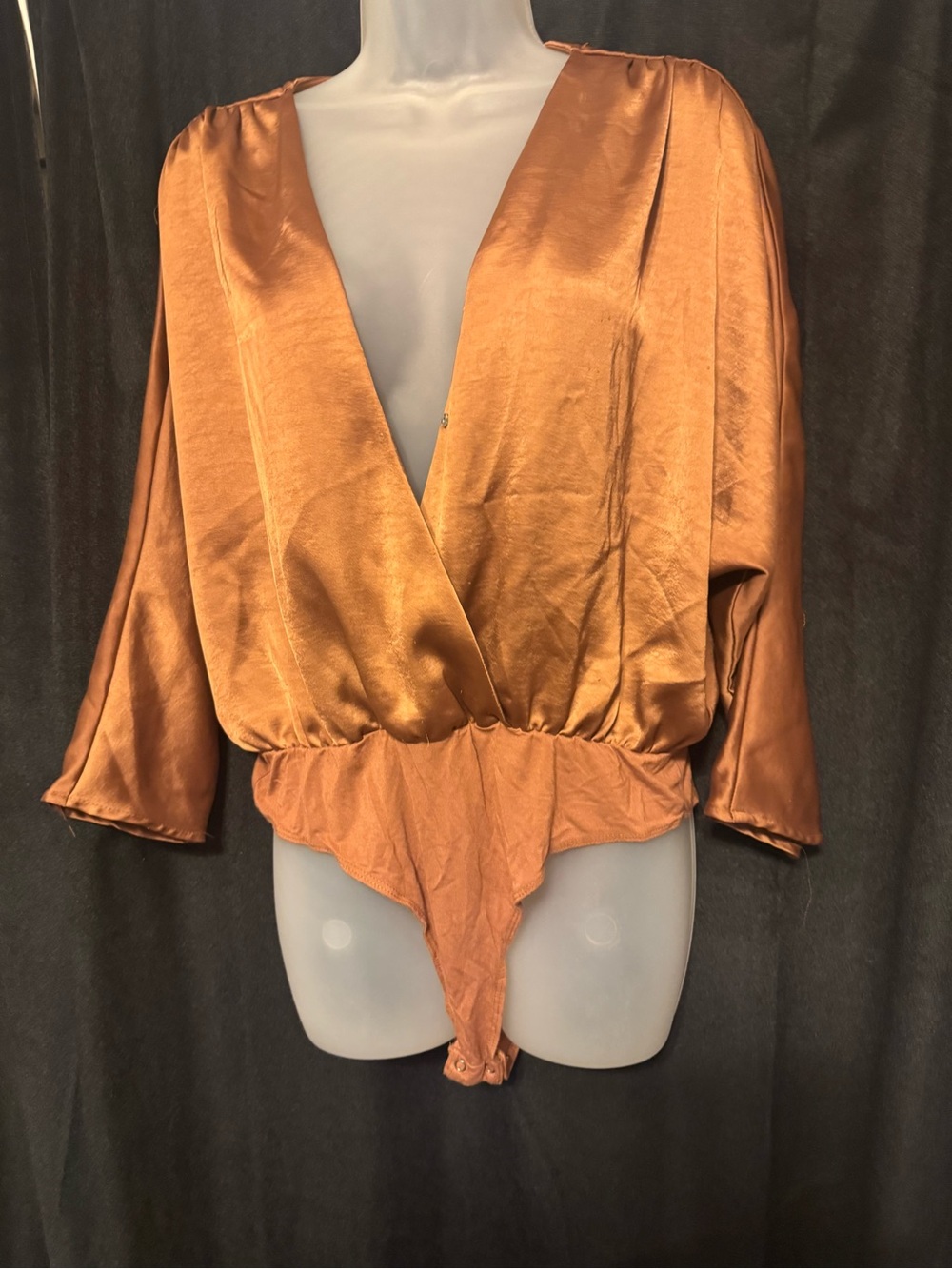 Forever 21 Copper Satin Deep V Wrap Bodysuit